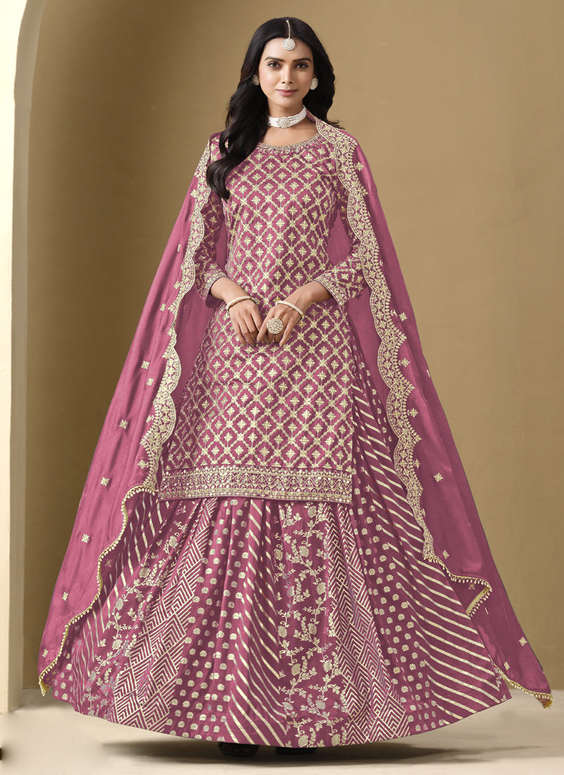 Vegaa Fashion Onion Pink Art Silk Embroidered Lehenga Style Suit | Grocsy