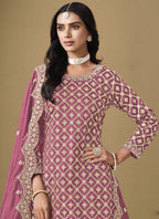 Vegaa Fashion Onion Pink Art Silk Embroidered Lehenga Style Suit | Grocsy