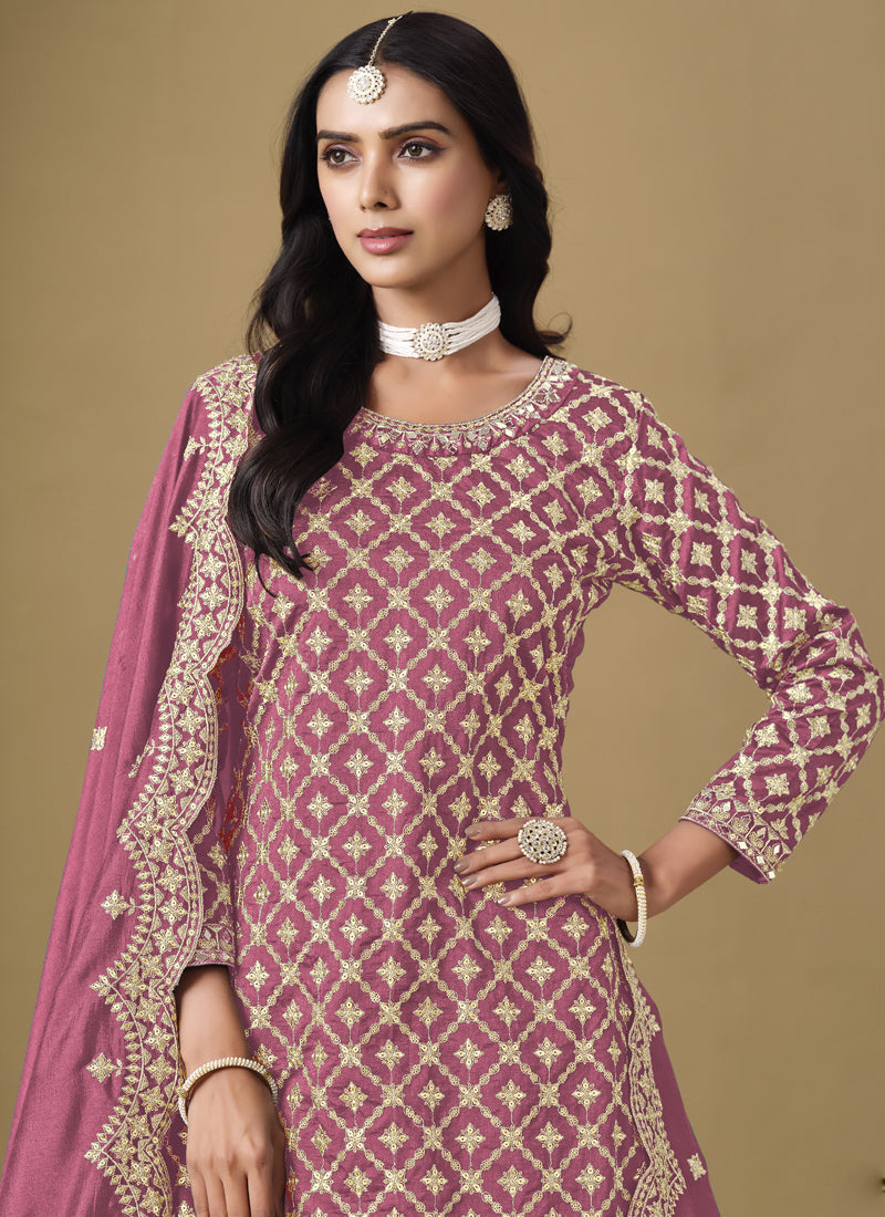 Vegaa Fashion Onion Pink Art Silk Embroidered Lehenga Style Suit | Grocsy