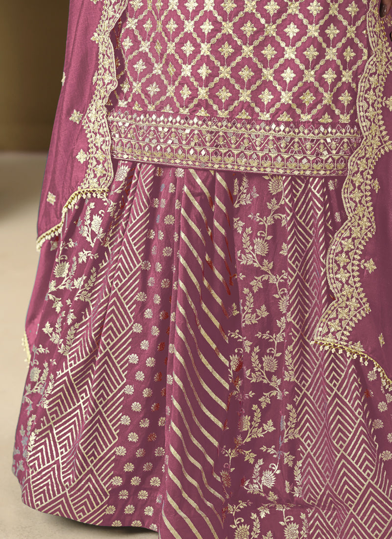 Vegaa Fashion Onion Pink Art Silk Embroidered Lehenga Style Suit | Grocsy