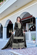 Teeya Creation Black Color Chinon Silk Heavy Embroidery Work Wedding Wear Sharara | Grocsy