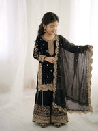 Teeya Creation New Trendy Fully Stitched Ready to Wear Kids Kurta Palazzo Set-Black | Grocsy