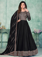 Vegaa Fashion Black Art Silk Embroidered Anarkali Suit | Grocsy