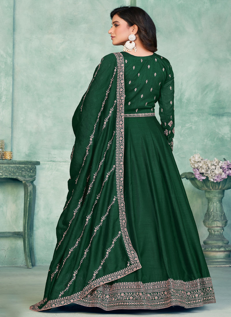 Vegaa Fashion Green Art Silk Embroidered Anarkali Suit | Grocsy