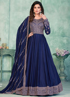 Vegaa Fashion Blue Art Silk Embroidered Anarkali Suit | Grocsy