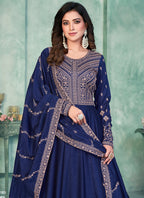 Vegaa Fashion Blue Art Silk Embroidered Anarkali Suit | Grocsy