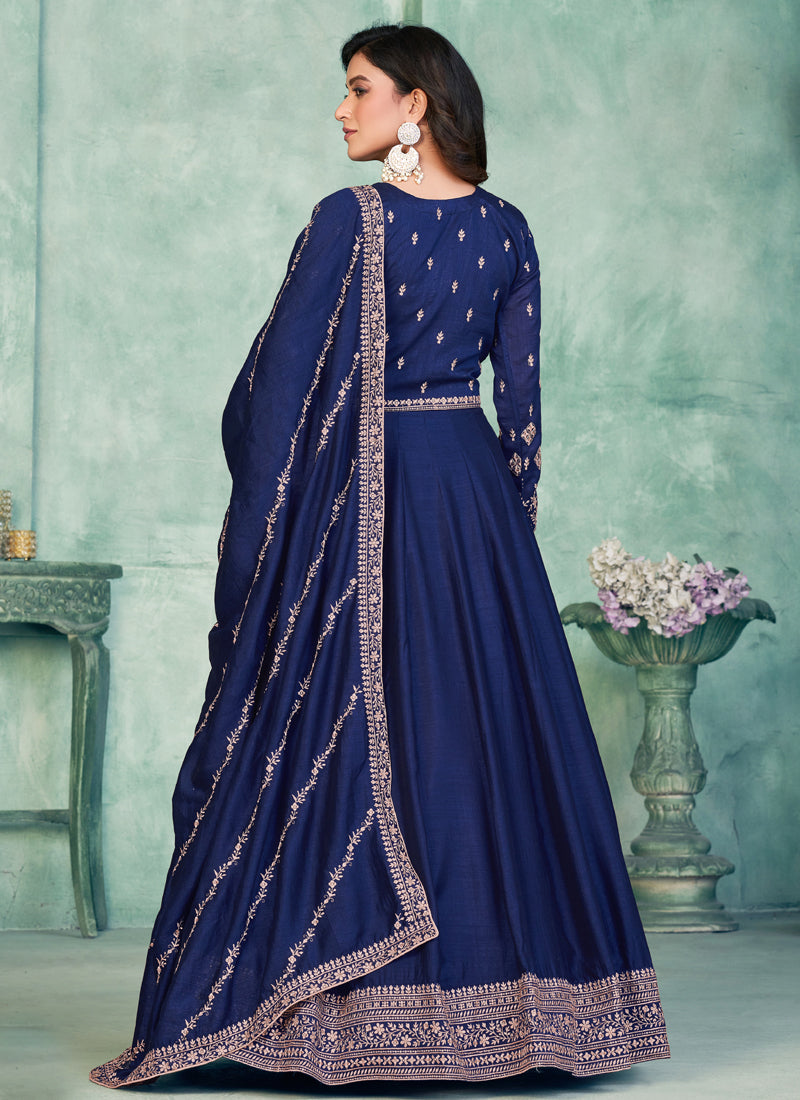 Vegaa Fashion Blue Art Silk Embroidered Anarkali Suit | Grocsy