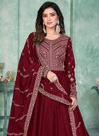 Vegaa Fashion Maroon Art Silk Embroidered Anarkali Suit | Grocsy