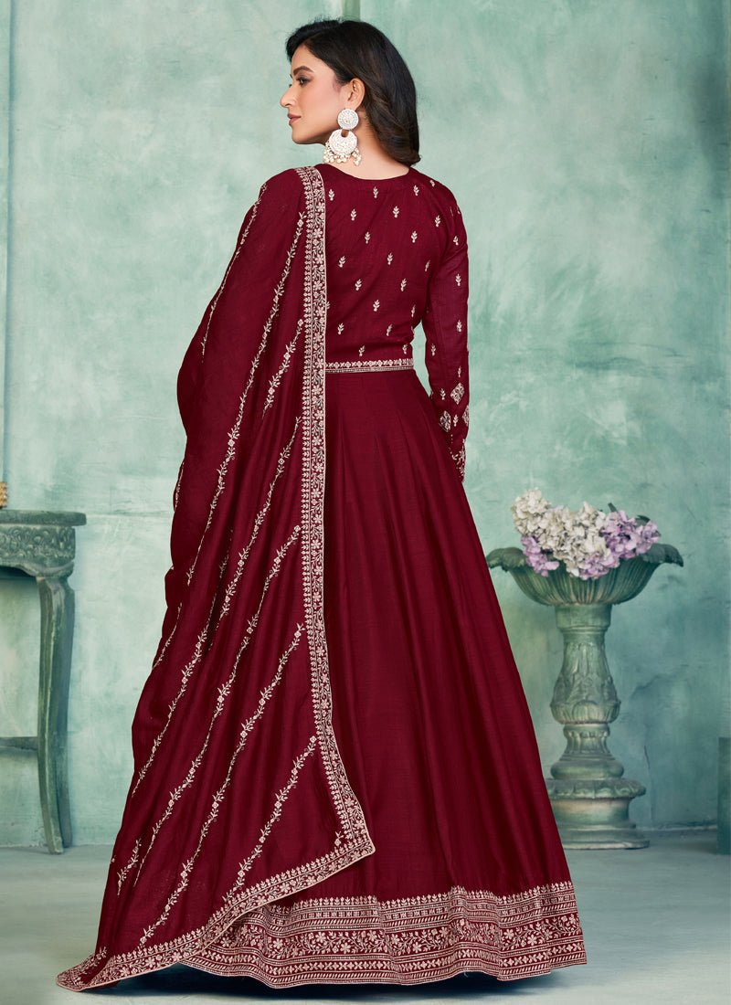 Vegaa Fashion Maroon Art Silk Embroidered Anarkali Suit | Grocsy