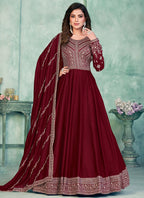 Vegaa Fashion Maroon Art Silk Embroidered Anarkali Suit | Grocsy