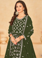 Vegaa Fashion Designer Mahendi Faux Georgette Embroidery Anarkali Suit | Grocsy