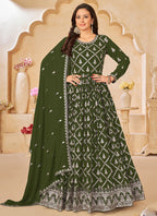 Vegaa Fashion Designer Mahendi Faux Georgette Embroidery Anarkali Suit | Grocsy