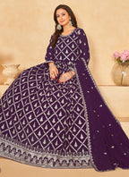 Vegaa Fashion Designer Purple Faux Georgette Embroidery Anarkali Suit | Grocsy