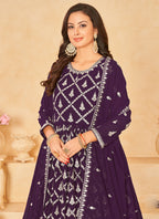 Vegaa Fashion Designer Purple Faux Georgette Embroidery Anarkali Suit | Grocsy