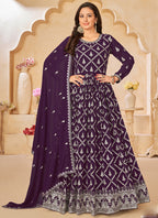 Vegaa Fashion Designer Purple Faux Georgette Embroidery Anarkali Suit | Grocsy