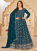 Vegaa Fashion Designer Aqua Blue Faux Georgette Embroidery Anarkali Suit | Grocsy