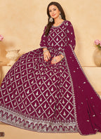 Vegaa Fashion Designer Wine Faux Georgette Embroidery Anarkali Suit | Grocsy