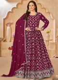 Vegaa Fashion Designer Wine Faux Georgette Embroidery Anarkali Suit | Grocsy