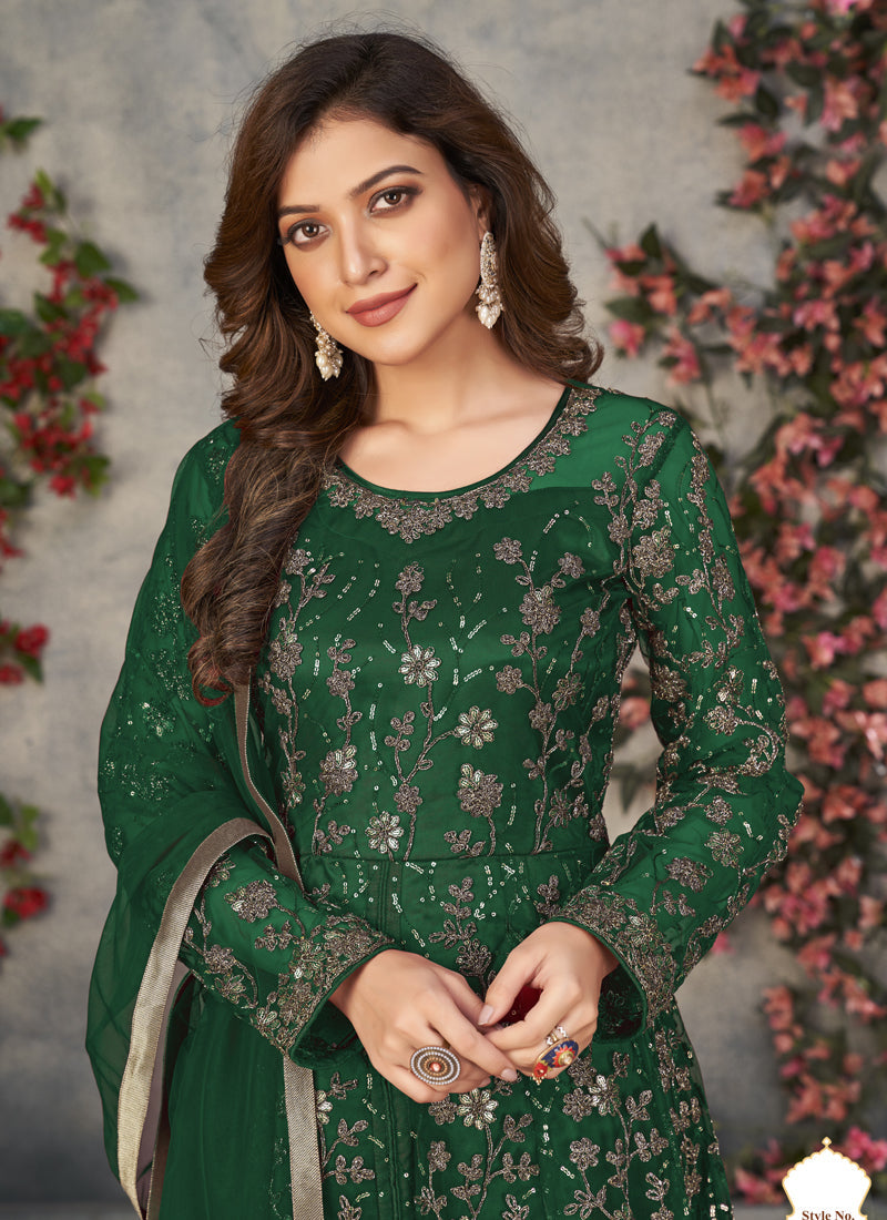 Vegaa Fashion Green Net Embroidered Anarkali Suit | Grocsy