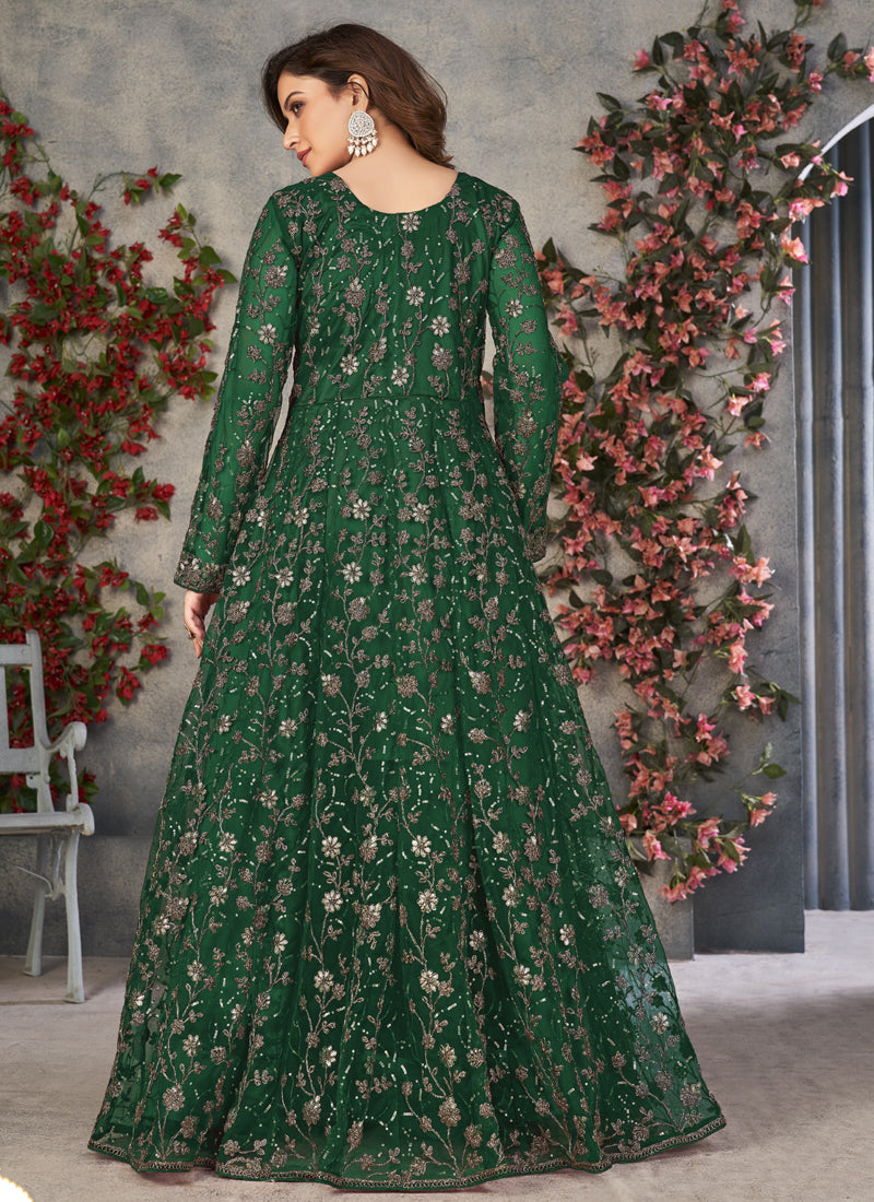 Vegaa Fashion Green Net Embroidered Anarkali Suit | Grocsy