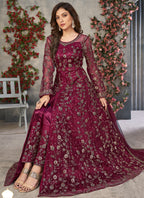 Vegaa Fashion Wine Net Embroidered Anarkali Suit | Grocsy