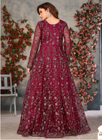 Vegaa Fashion Wine Net Embroidered Anarkali Suit | Grocsy