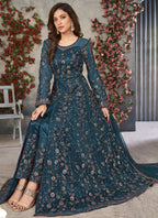Vegaa Fashion Rama Net Embroidered Anarkali Suit | Grocsy