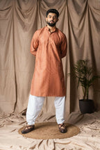 Reddish Orange Rayon Thread Embroidery Work Kurta Set - Mahotsav | Grocsy
