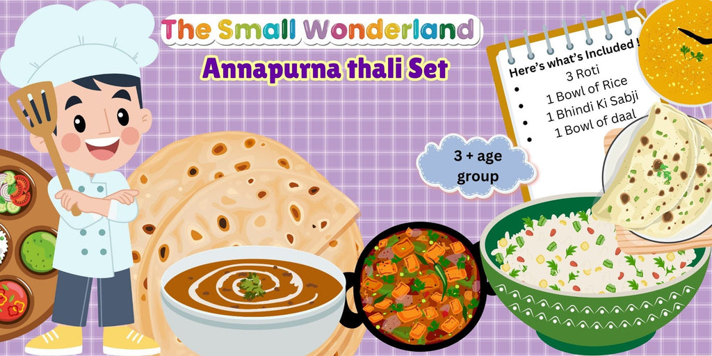 The Small Wonderland Annapurna Thali Pretend Play Set -Roti,Daal ,Rice ,bhindi ki sabji - Indian Food Inspired Pretend Play toys | Grocsy