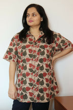 Earthyweaves Brown Kalamkari Cotton Shirt for Men & Women | Grocsy