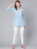 Antaran Light Blue Pure Cotton Printed Tunic | Grocsy