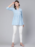 Antaran Light Blue Pure Cotton Printed Tunic | Grocsy
