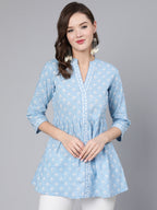 Antaran Light Blue Pure Cotton Printed Tunic | Grocsy