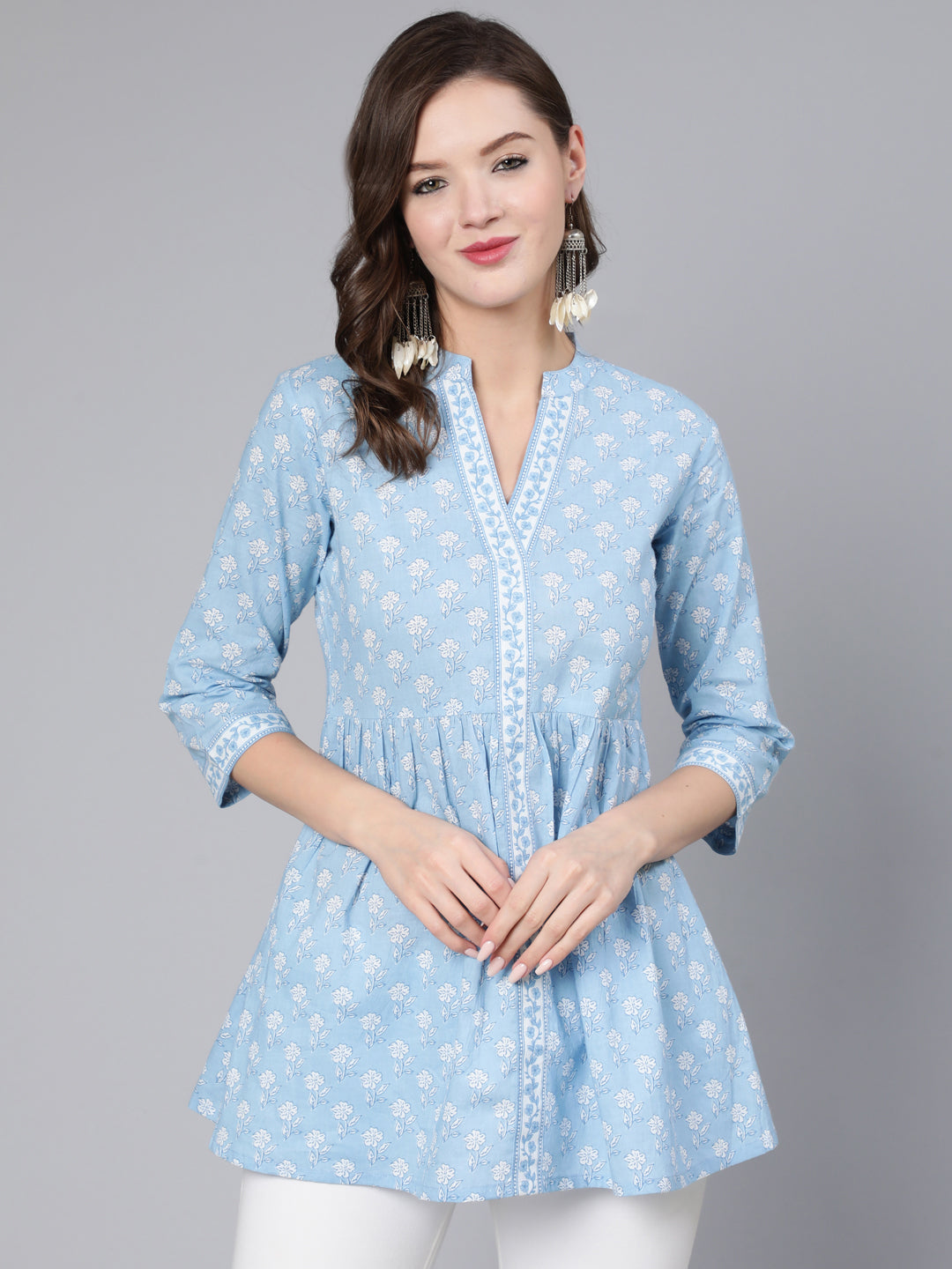 Antaran Light Blue Pure Cotton Printed Tunic | Grocsy
