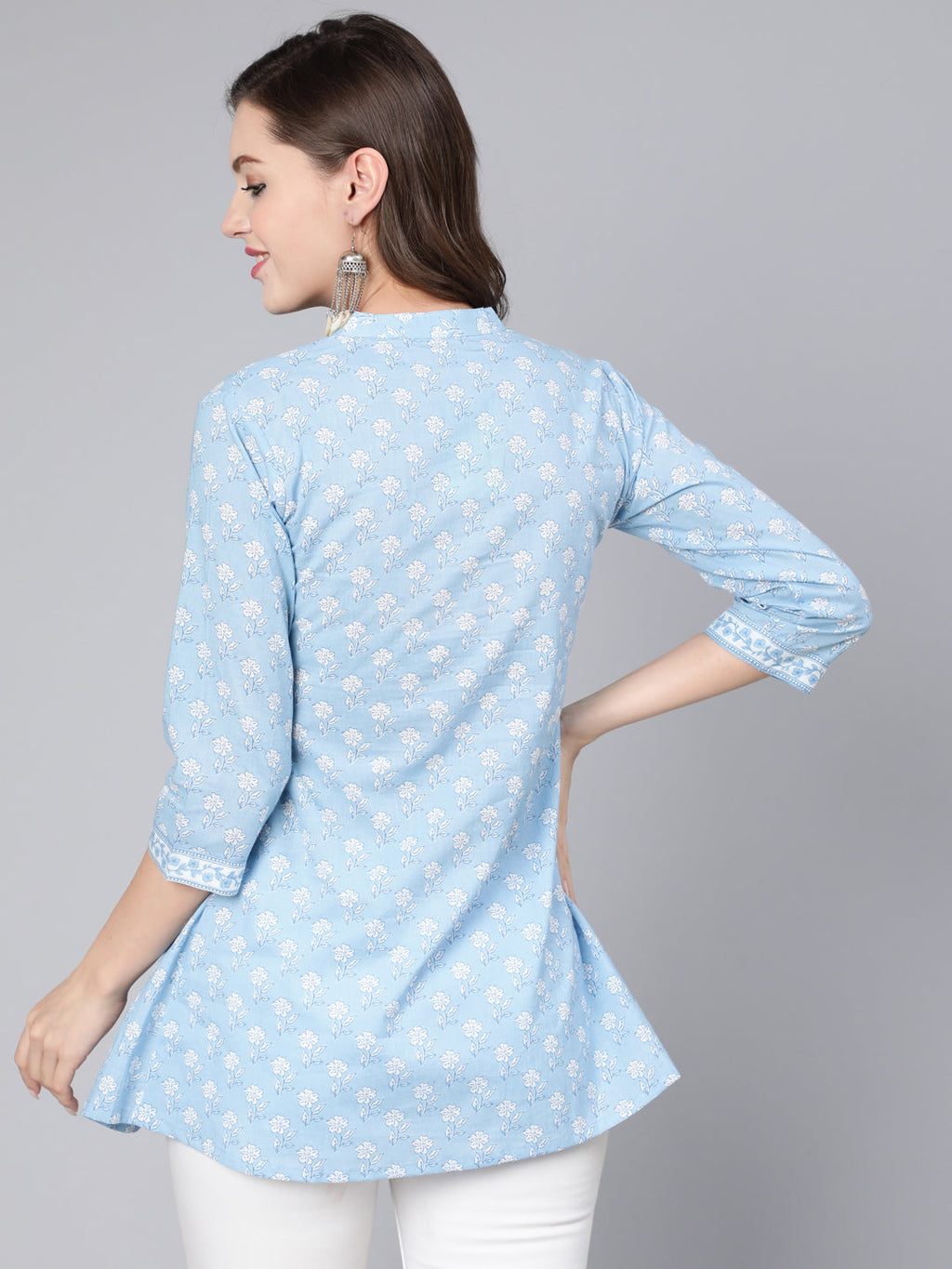 Antaran Light Blue Pure Cotton Printed Tunic | Grocsy