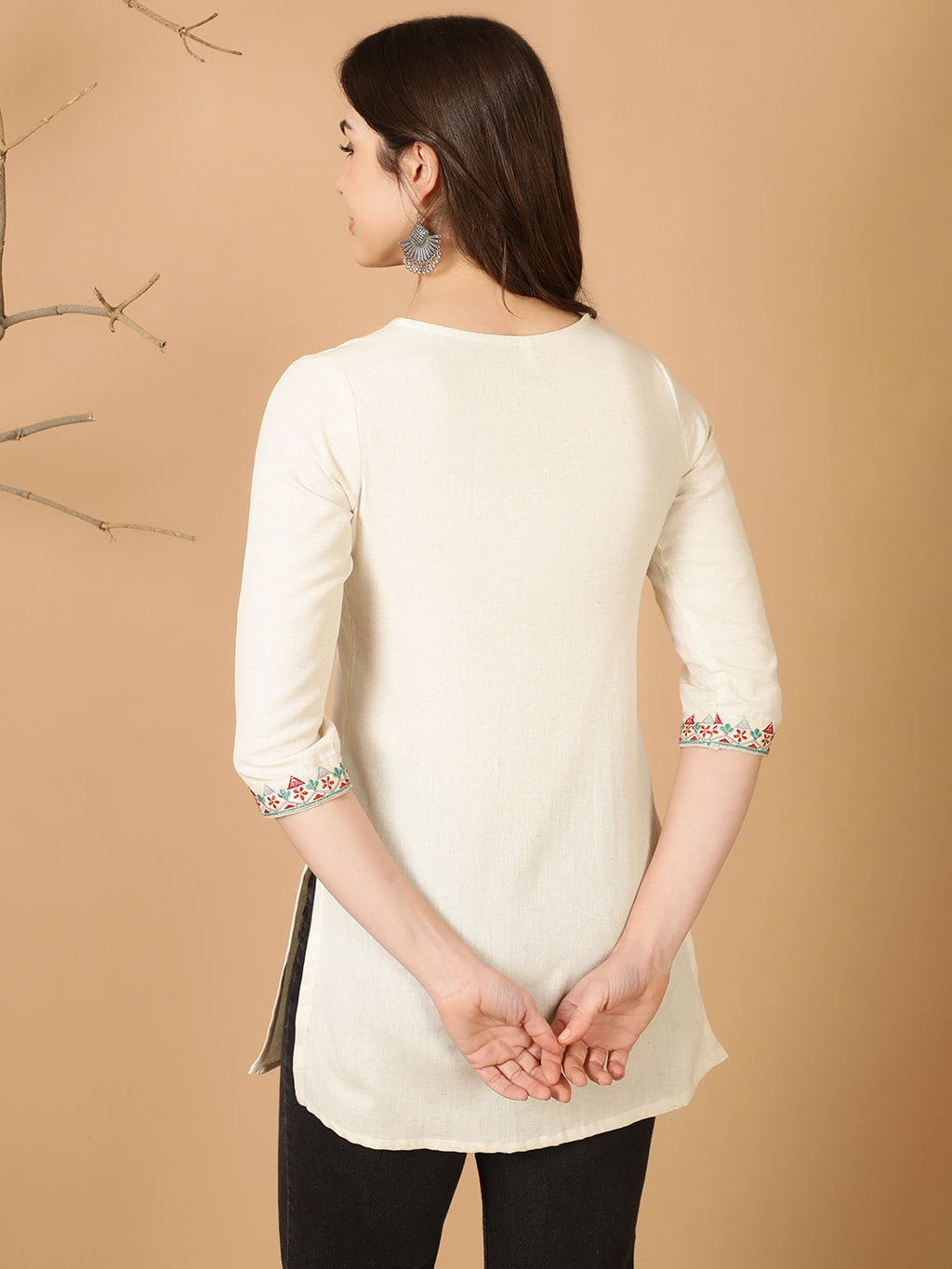 Antaran Off White Cotton Flex Embroidered Tunic | Grocsy