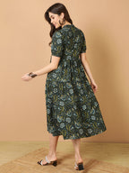 Antaran Blue Pure Cotton Tiered Printed Dress | Grocsy