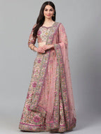 Tulsi Art Peach & Golden Semi-Stitched Myntra Bridal Lehenga & Unstitched Blouse With Dupatta | Grocsy