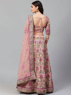 Tulsi Art Peach & Golden Semi-Stitched Myntra Bridal Lehenga & Unstitched Blouse With Dupatta | Grocsy