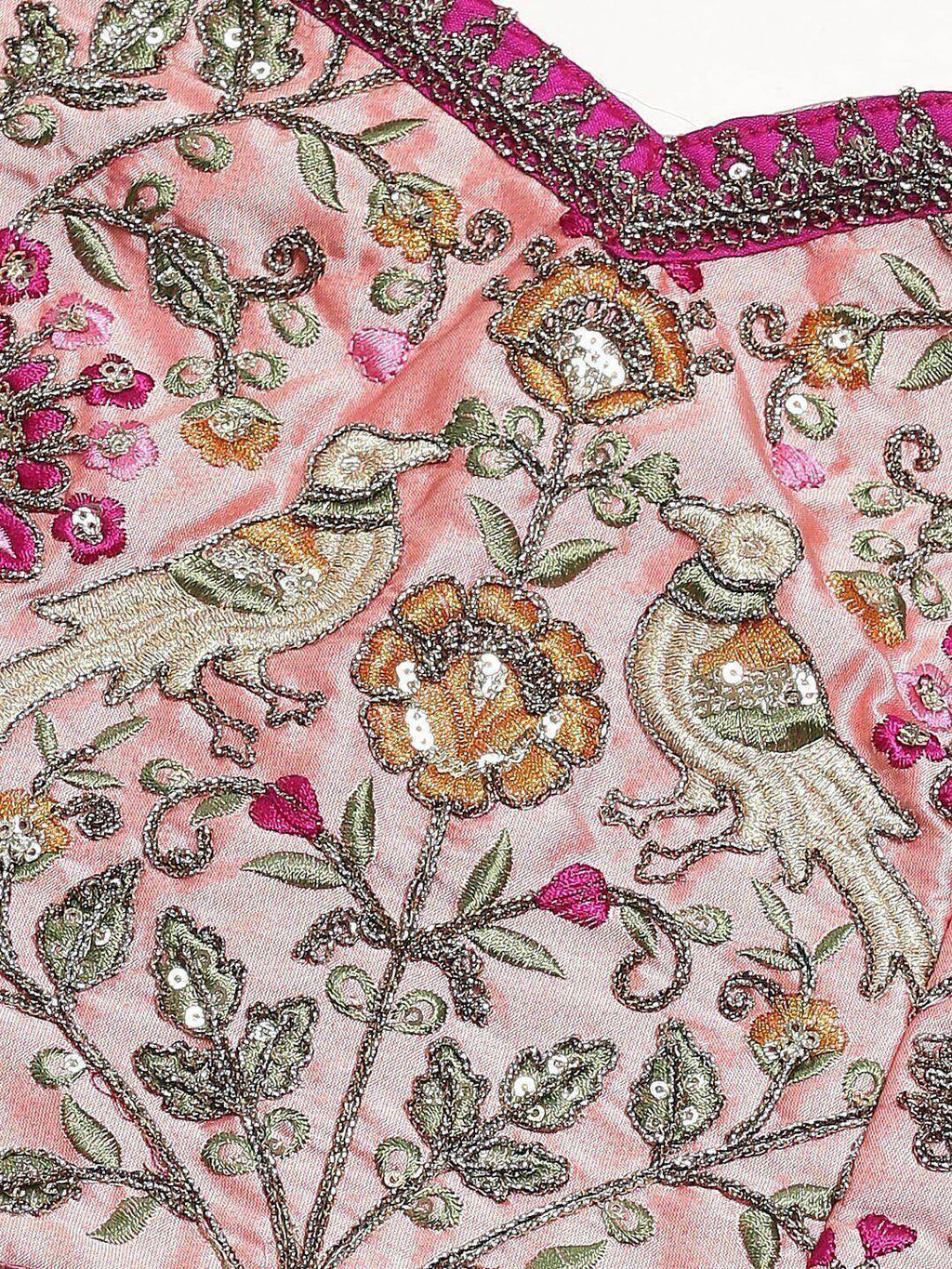 Tulsi Art Peach & Golden Semi-Stitched Myntra Bridal Lehenga & Unstitched Blouse With Dupatta | Grocsy