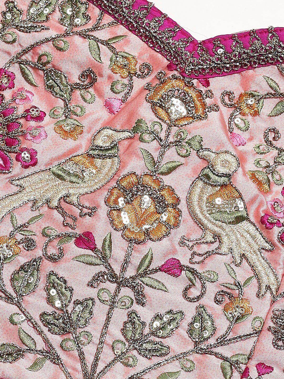 Tulsi Art Peach & Golden Semi-Stitched Myntra Bridal Lehenga & Unstitched Blouse With Dupatta | Grocsy