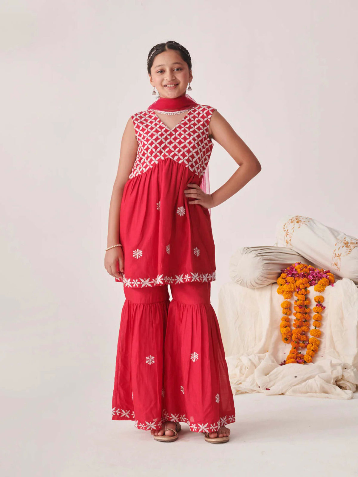 Joban Fashion Girl's Magenta Pink Color Sharara Set | Grocsy