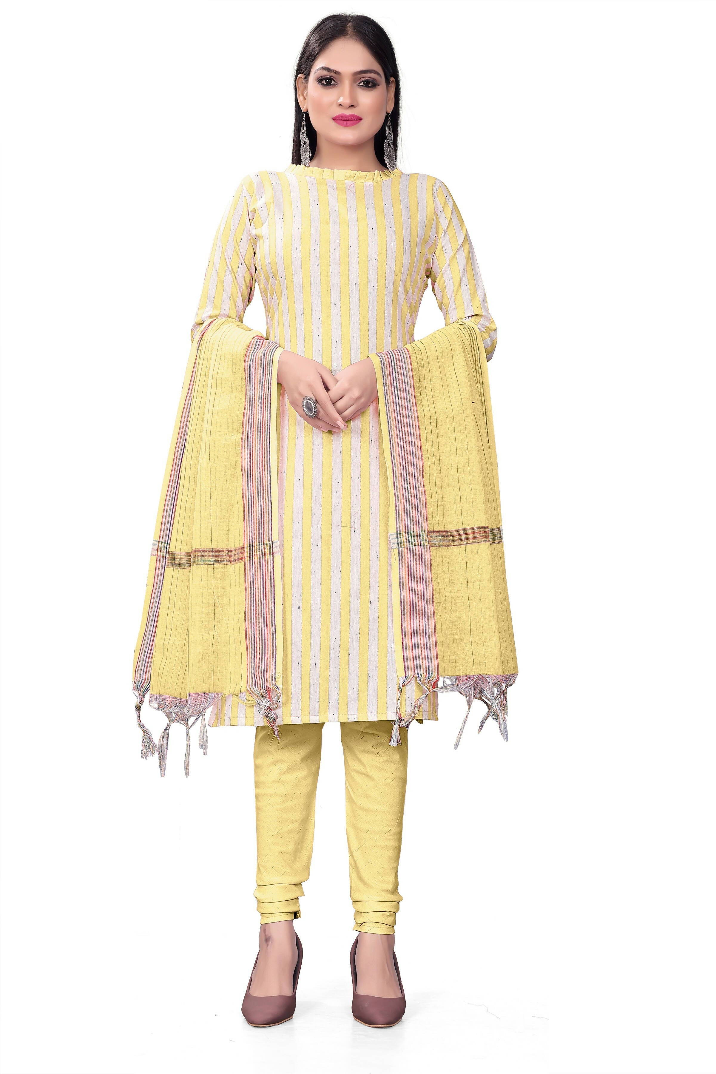 Yellow Cotton Jacquard Woven Unstitched Dress Material - Amara | Grocsy