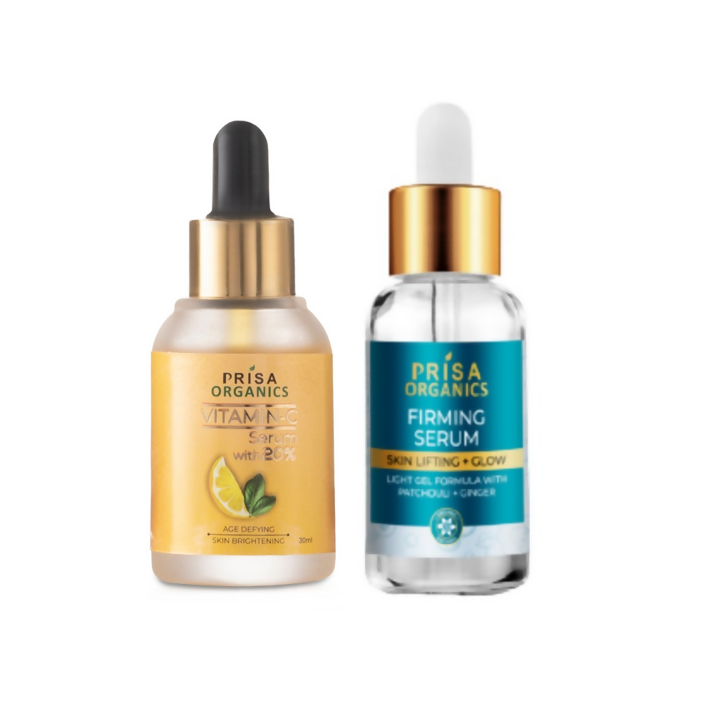 Prisa Organics 20% Vitamin C Face Serum and Skin Firming + Anti Ageing Face Serum Combo | Grocsy