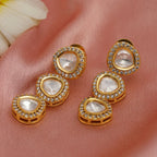 Uncut 3 Tier Kundan Dangler Earrings (Gold) - Ruby Raang | Grocsy