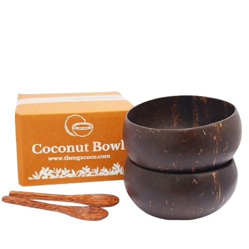 Thenga Handmade Jumbo Coconut Shell Bowls with Spoons | Grocsy
