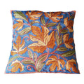 The Decor Nook Hand Embroidered Crewel Cushion Covers in Mustard & Off White Chinar Leaf Motif with Navy Blue Base | Grocsy