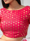 Amodini Designer Studio Women's Banarsi Brocade Pink Blouse | Grocsy