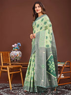 Shree Shyam Fashion Sajni Light Green Linen Cotton Saree | Grocsy