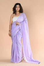 Very Much Indian Designer Pure Cotton Saree With All Over Linear Stripes - Lavender | Grocsy
